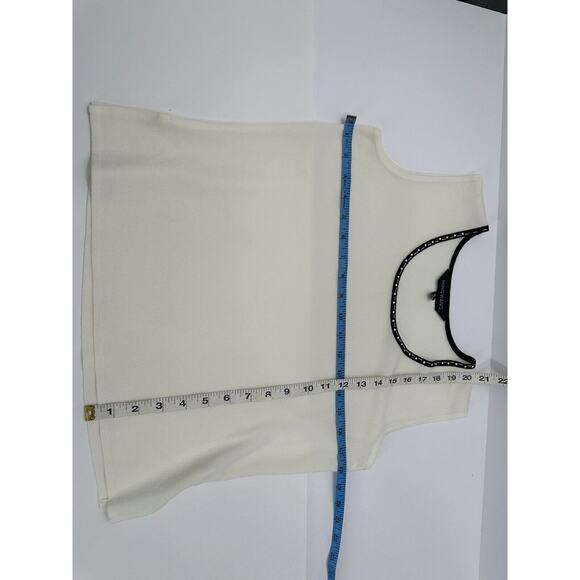 MING WANG Creamy White Tank Top Size Small Knit Black Collar Polka Dots Ivory - Picture 5 of 5